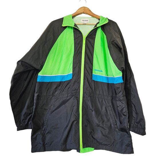 Reebok Other - Vtg 90s Reebok Windbreaker Mens L Track Jacket Neon Colorblock Zip Up Pockets